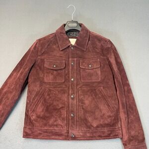 Banana Republic Mens Medium Oiled Suede Trucker Jacket Classic Burgundy Red NWT